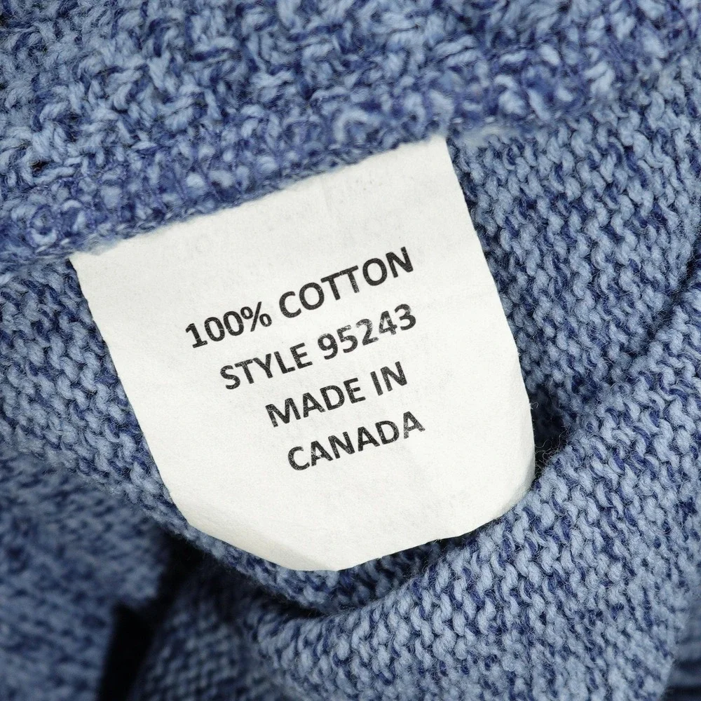 Norm Thompson Sweater Mens Medium Blue 1/4 Zip Mock Neck Elbow Patches Cotton